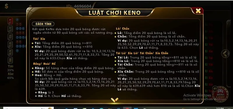 luật chơi keno hitclub